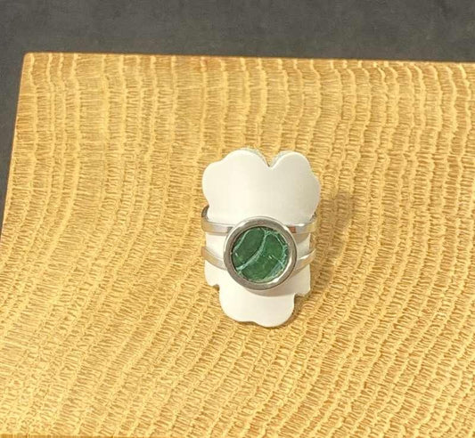 bague cuir patte de coq vert émeraude